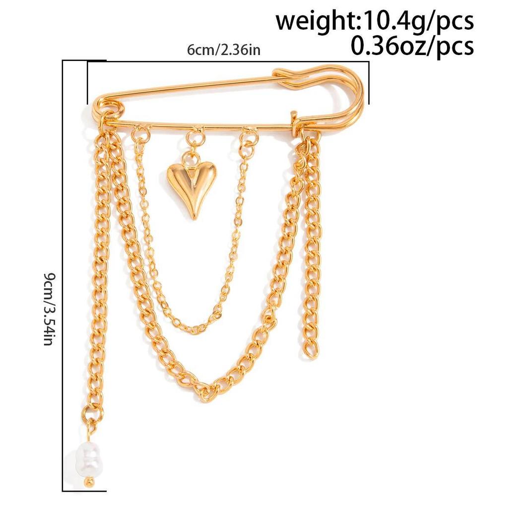 Salircon New Exquisite Love Heart Imitation Pearls Tassel Pendant Brooch Women Elegant Suit Pins Daily Wear Jewelry Gift