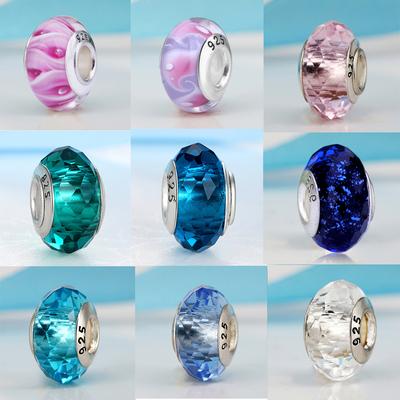 925 Sterlingové stříbro Lampwork skleněný korálek Murano Plastová slitina přívěsek Vhodný pro náramek Náramek Žena Dívka DIY Šperky