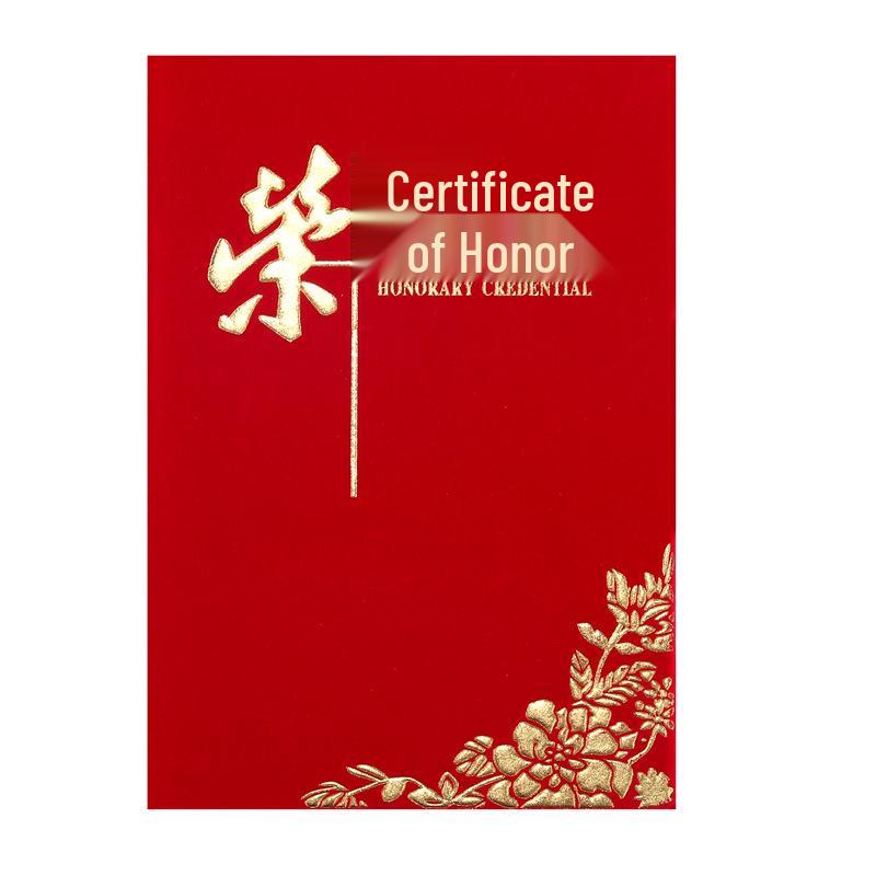 Gold Stamped Red Velvet Peony Certificate Cover with Inner Page