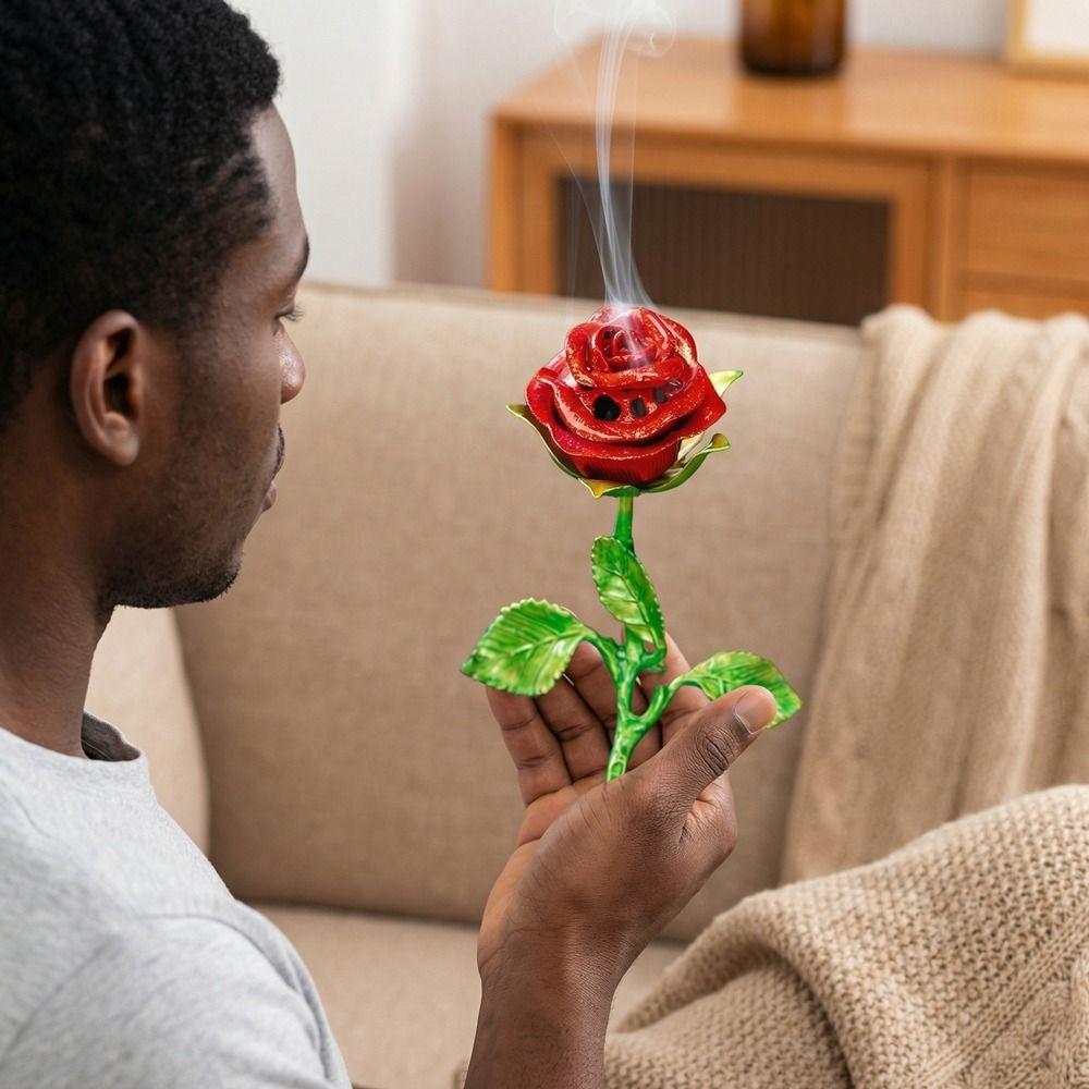 Handcrafted Metal Rose Burner Sturdy Aromatherapy Burner Romantic Rose Statue Gifts  Study Room