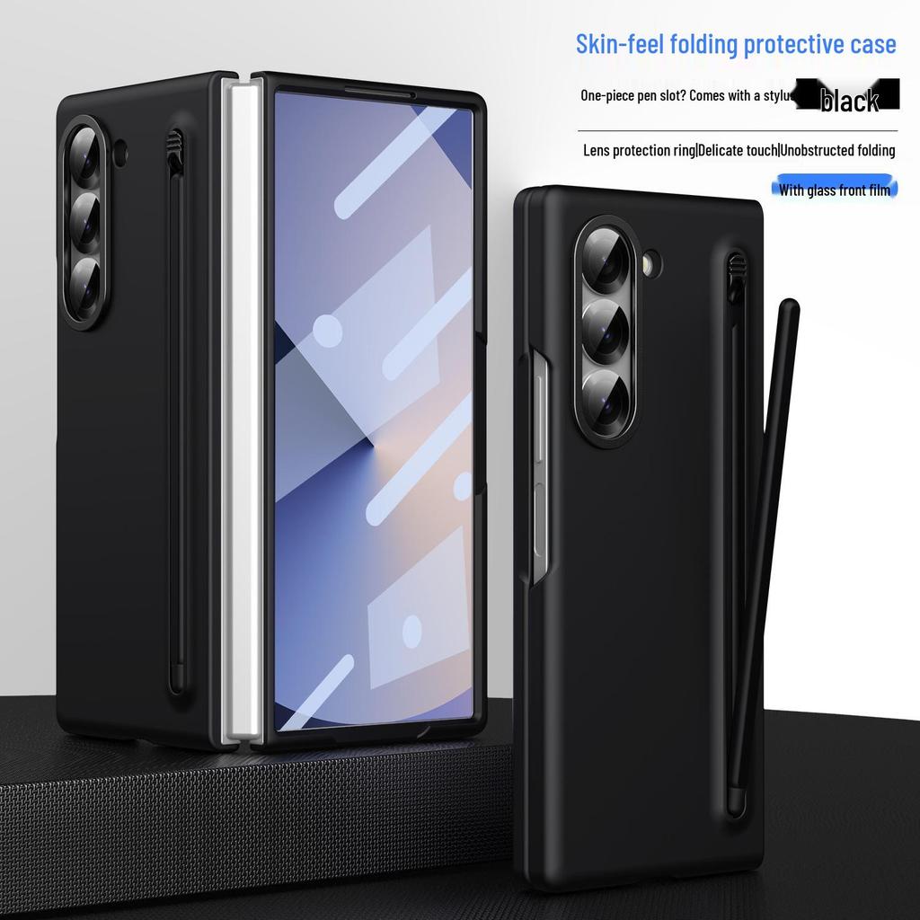 Samsung Z Fold7/6 Case: Cross-border Compatible, Folding Screen, Pure Color, Skin-Feel Design with Stylus Holder