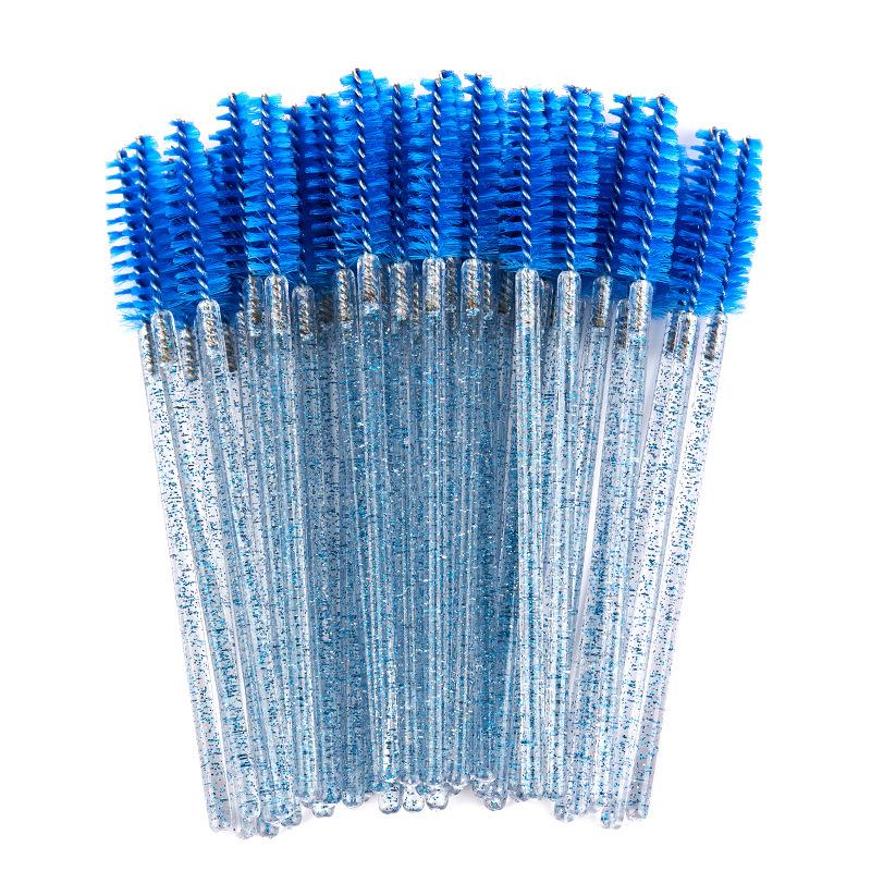 Shiny Crystal Disposable Eyelash Applicator 50pcs/Bag with Nylon Mascara Wands Spoolie Brushes for Lash Extension & Makeup Tools