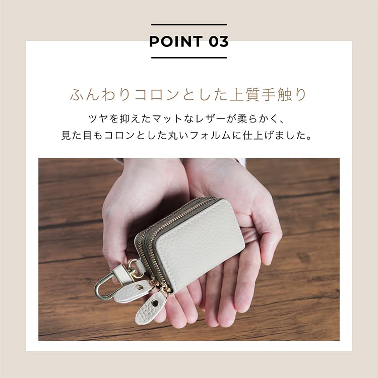 KNUTe Damen Doppeltes Smart Key Case, Platz für 2 Schlüssel, Echtes Leder, Beidseitig, Niedlich, Gedämpfte Farbe, Narbiges Leder, Reißverschlussabdeckung, Karabiner