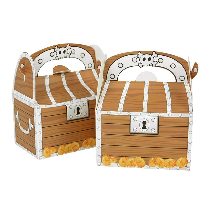 6pcs Pirate Treasure Treat Chest Paper Candy Gift Box Kids Trick or Treat Halloween Party Supplies Pirate Themed Birthday Decor