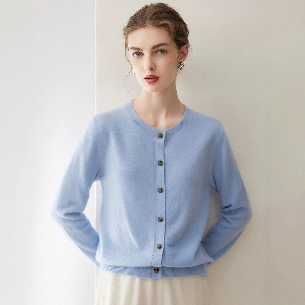 2026 Autumn/Winter Women's 100% Pure Cashmere Round Neck Cardigan Sweater