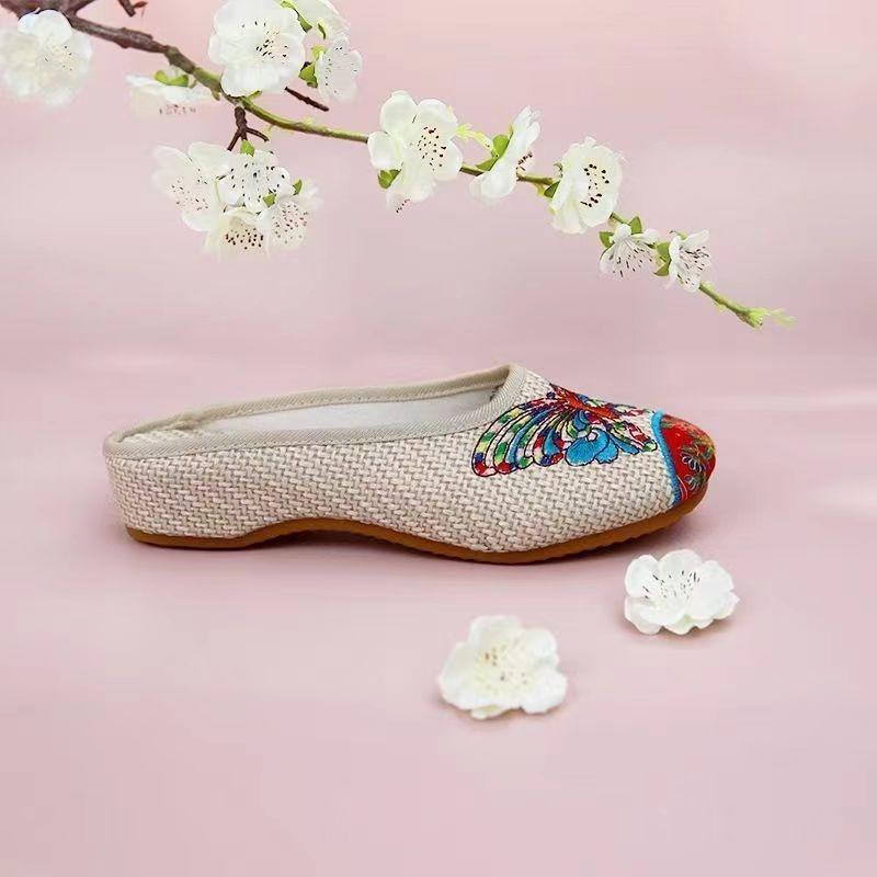 Shoes linen butterfly slippers embroidered beef tendon embroidered shoes baotou new national home retro style embroidery
