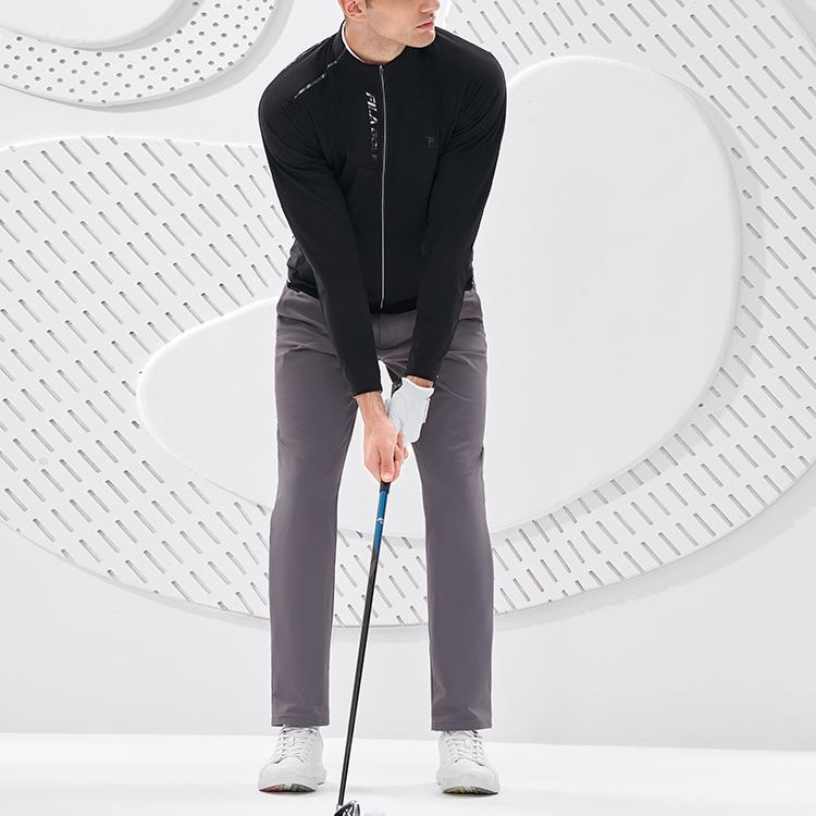 FILA Athletics Golf Outdoor Sports Logo Solid Color Knitted Long Sleeve Jacket Men jackets Deep-Black A11M235502F-BK