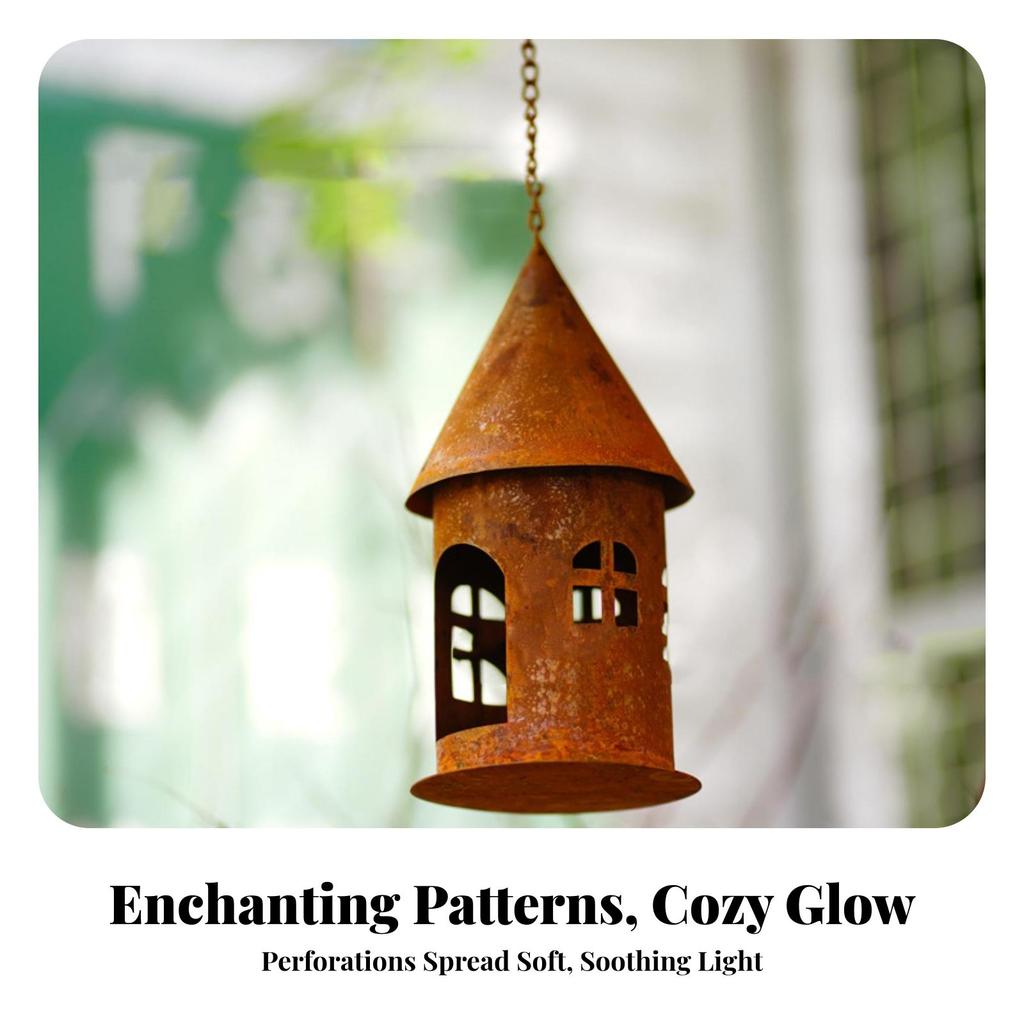 House-Shaped Candle Holder Rusted Lantern Outdoor for Garden, Patio