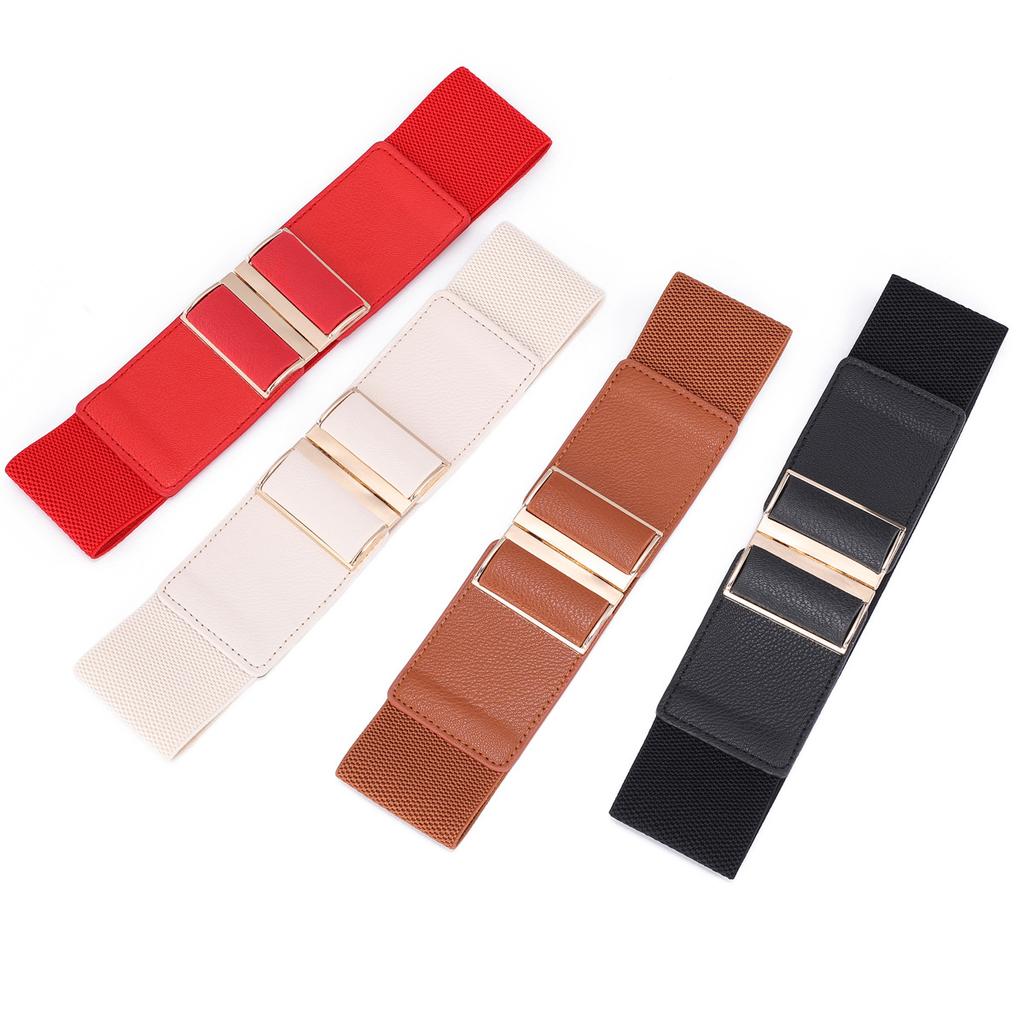 Women'S Xiaoxiangfeng Sticker Leather To Buckle Elastic Waist Seal Skirt Wide Belt Four Colors Optional