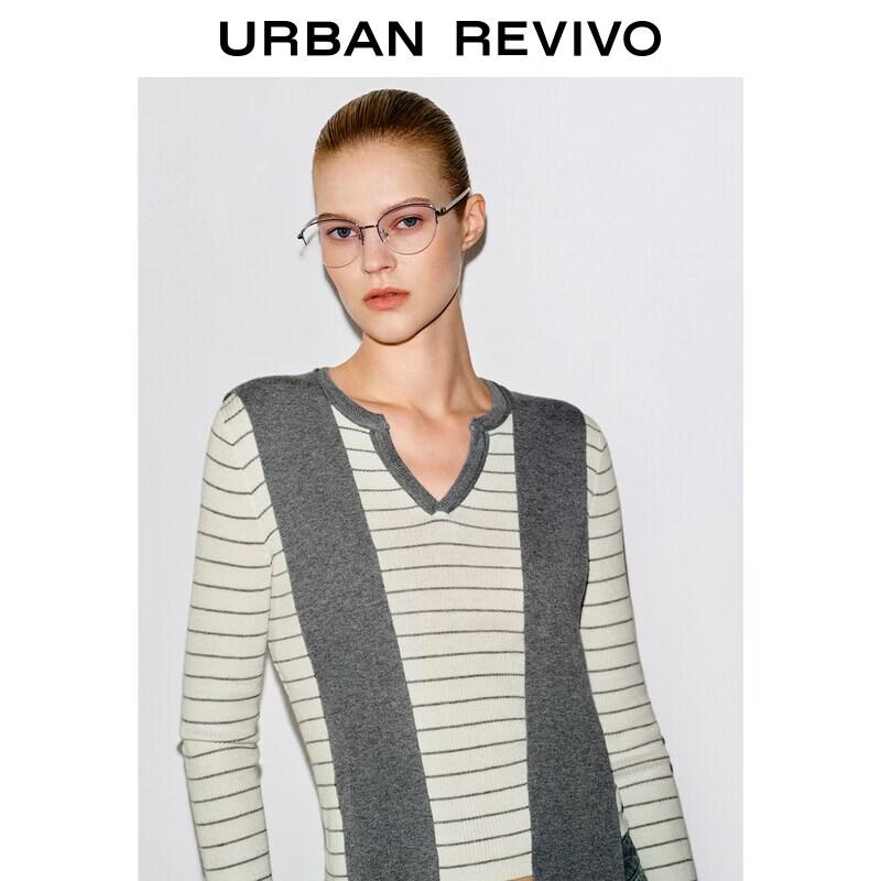 UR Women's Striped Faux Two-Piece Shawl Collar Knit Sweater