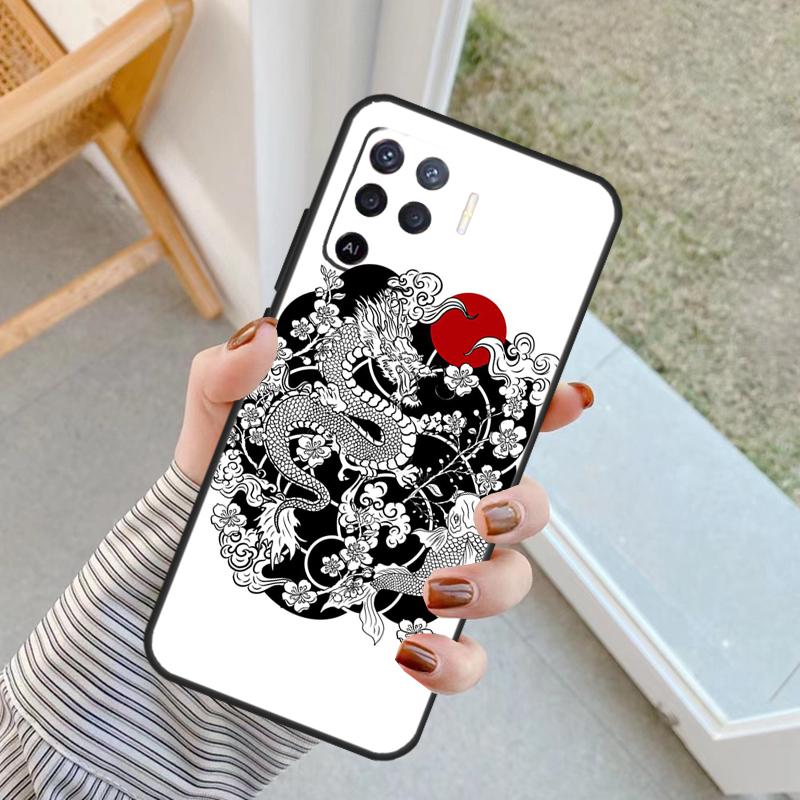 Japanese Wave Anime Dragon Case For Oppo A18 A78 A98 A38 A58 A60 A80 A40 A96 A76 A16 A94 A74 A54 A15 A17 A57 A77 A5 Pro