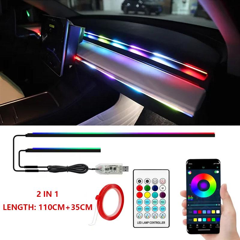 USB LED Car Ambient Lights App Remote Control Neon Light RGB Car Interior Decoration Acrylic Strips Atmosphere Lamp 64 Colors