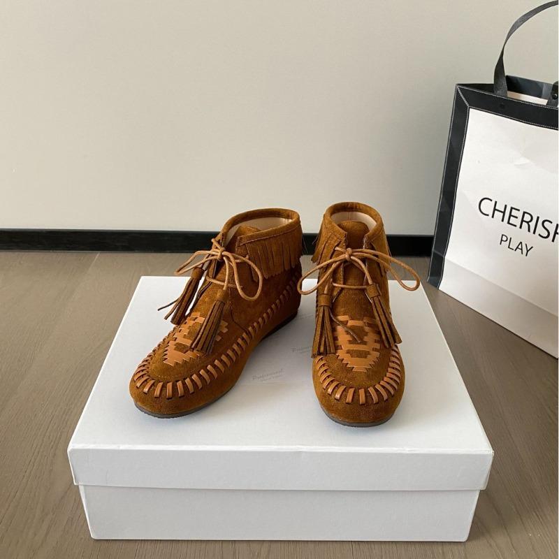 Hot-selling Cowhide Anti-velvet Leather Boat Shoes Women's Flat-bottomed Su-sui Bow Tassel Non-slip Soft-soled Single Shoes