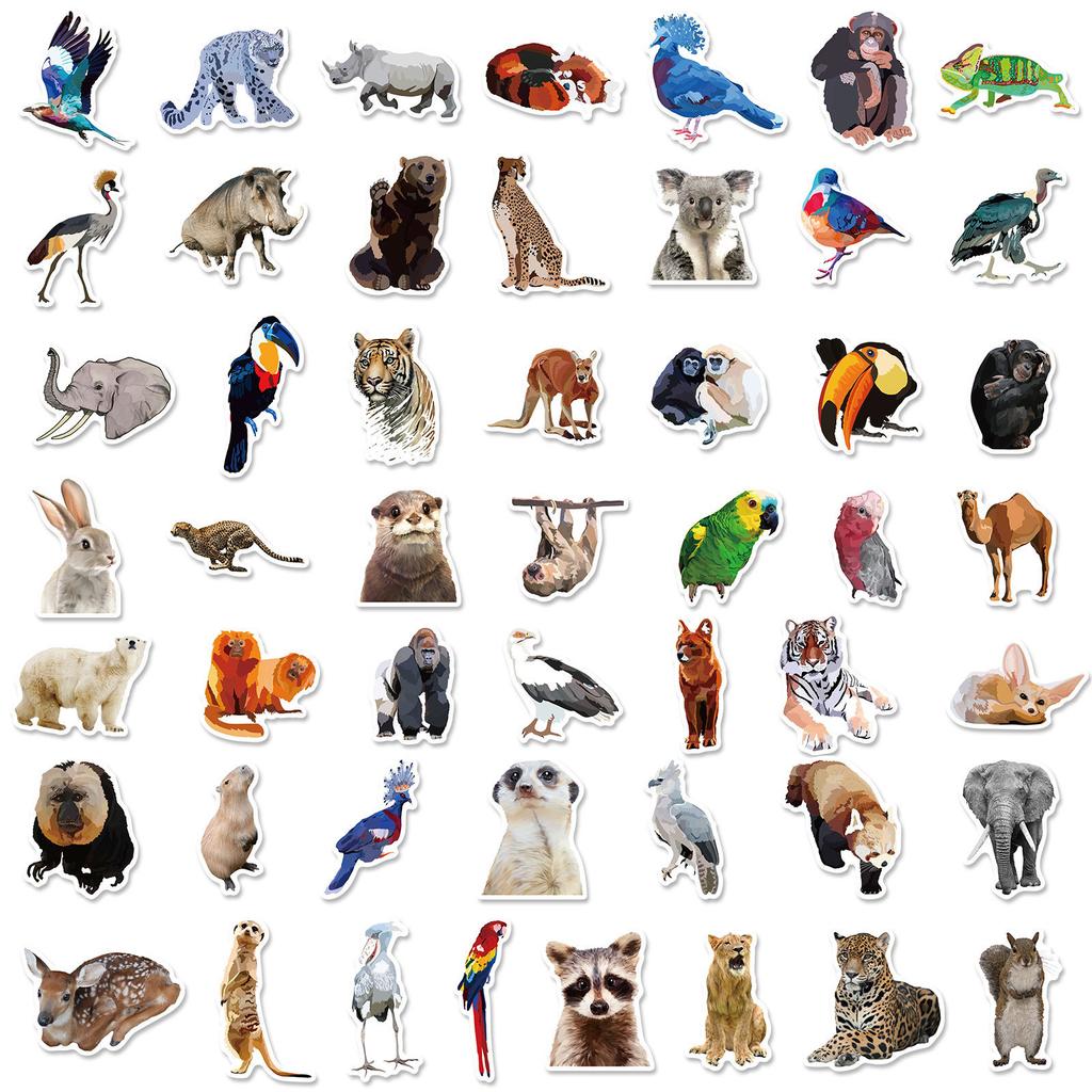 50 Animal Monkey Parrot Elephant Lion Stickers, Children'S Room Home Wall Decoration Graffiti Animal Stickers