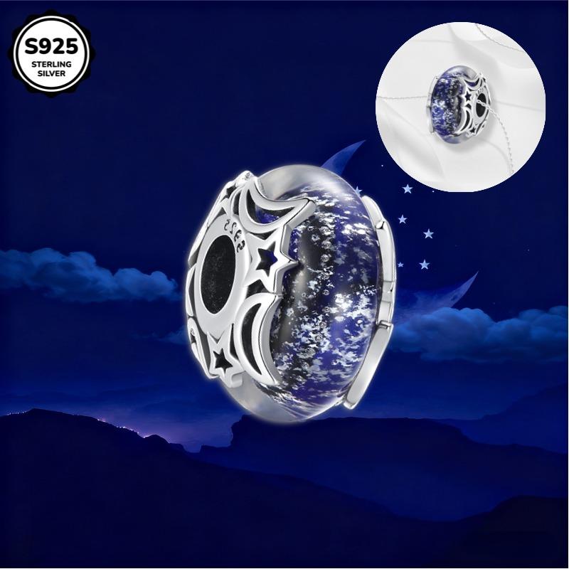925 Silver Sparkling Blue Glass Beads with Petal Design Charm Fit Original Bracelets Necklaces Jewelry For Women