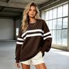 Women's Oversized Casual Patchwork Striped Pullover Hoodie for Fall Winter Daily Wear