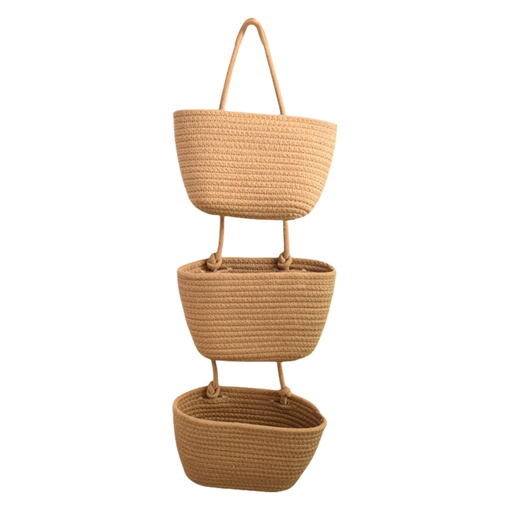 Multipurpose Hanging Cotton Rope Baskets 3 Layer Cotton Rope Foldable Hanging Basket for Efficient Item Arrangement