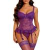 Purple Lace Corset & Thong Set with Garter and Sheer Ruffles - European & Middle Eastern Style for Women