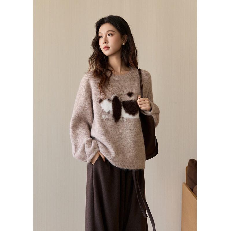 Women's Relaxed Fit Puppy Jacquard Sweater