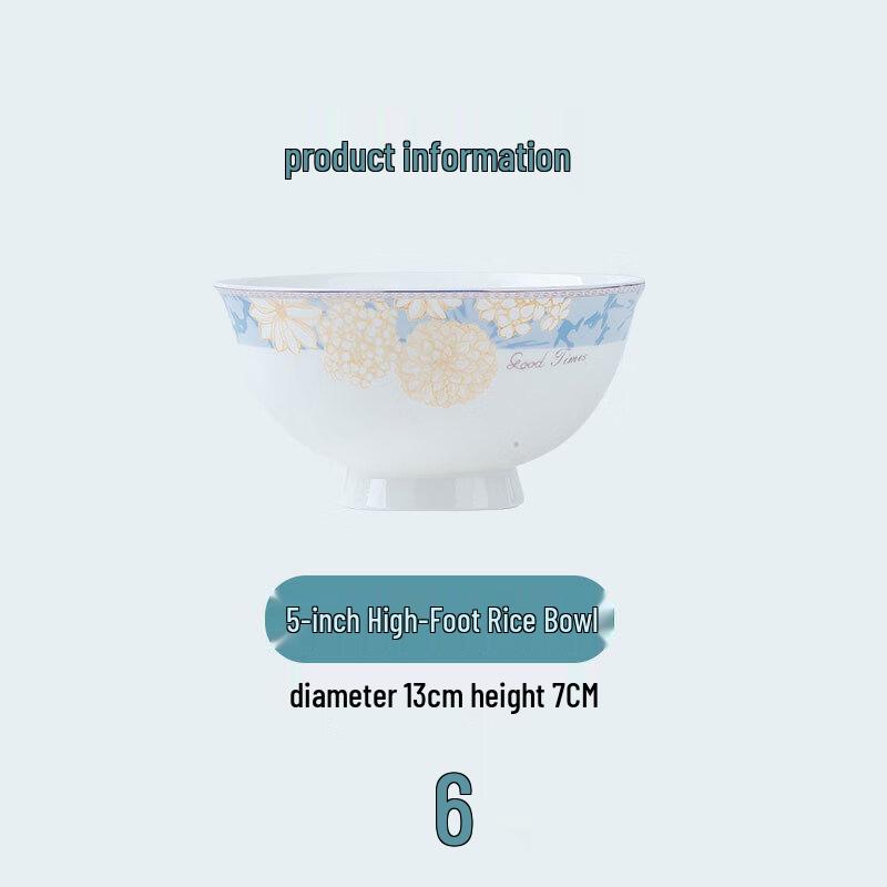 Nordic Ceramic 5-Inch High-Foot Rice Bowl Set