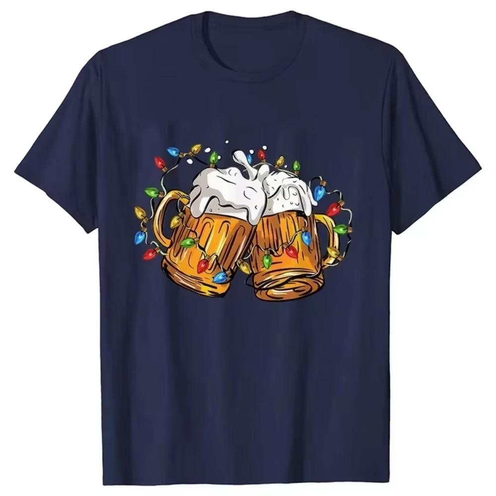 Merry Christmas Beers Mens Tshirt Drinking Lover Tees Shirt Funny Santa Beer Christmas Graphic Oversized Casual Tops for Men