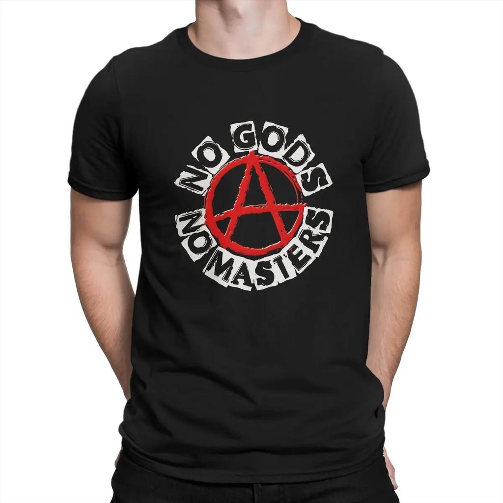 Anarchy Anarchist Symbols NO GODS NO MASTERS Tshirt Graphic Men Tops Vintage Grunge Summer Polyester Clothes Harajuku T Shirt