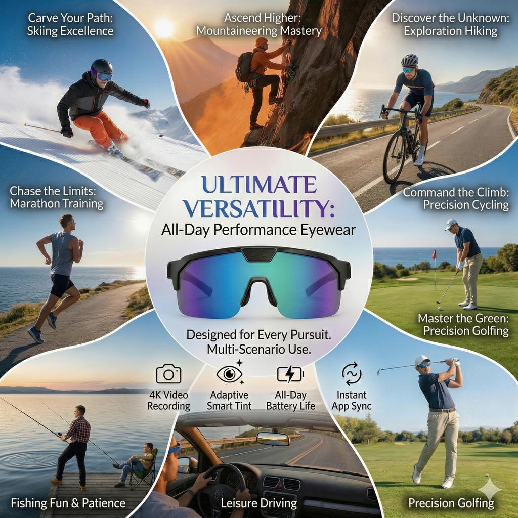 Outdoor Smart Glasses 1200P HD Camera 8MP Sensor 30MP Photo WiFi Sync Bluetooth 5.3 Audio Sunglasses Anti-shake Dual Mic ENC Mic