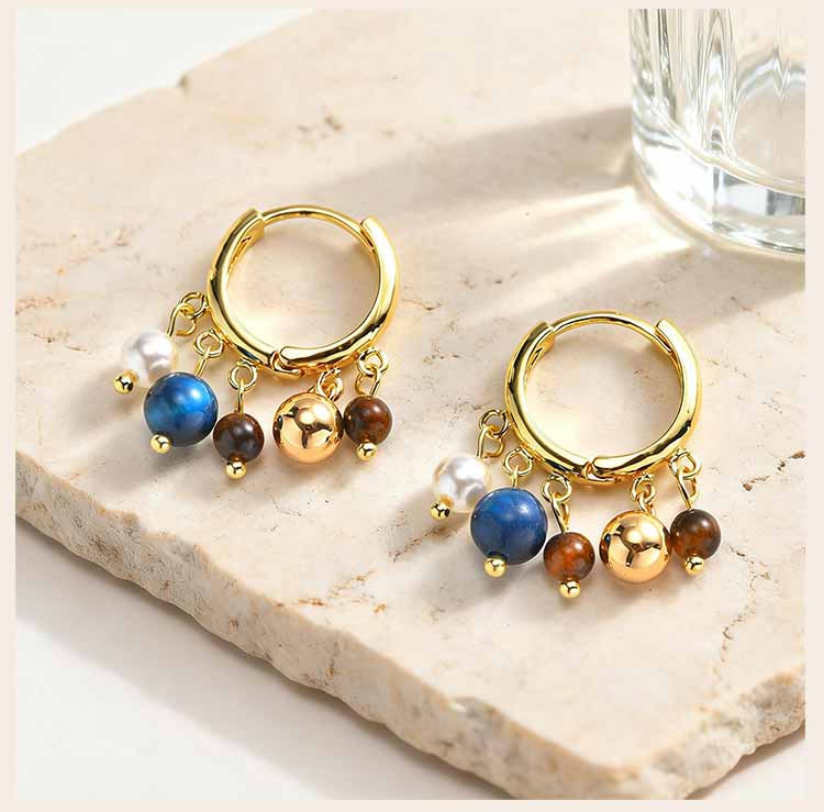 Hoop Earrings, Multi Gemstone Pendant Natural Stone Beads Pendant Bohemian Fashion Trendy Jewelry Ear Accessories for Women