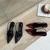 Burgundy high heels bag head sandals women's shoes spring new temperament pointed single shoes large size shoes 414243