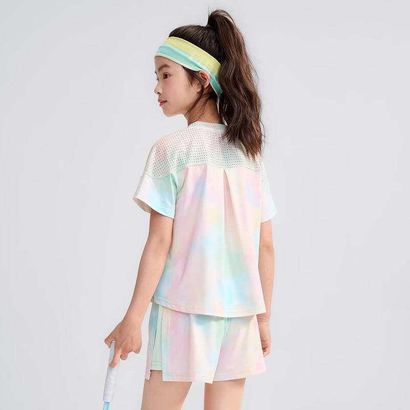 Girls' Sporty Gradient Mesh Short Sleeve & Shorts Set