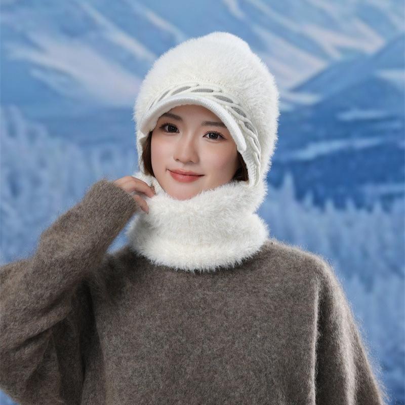 Fleece Verdickte Gestrickte Thermomütze Damen Wollmütze Outdoor Winddicht Halsbedeckung Einteilige Mütze