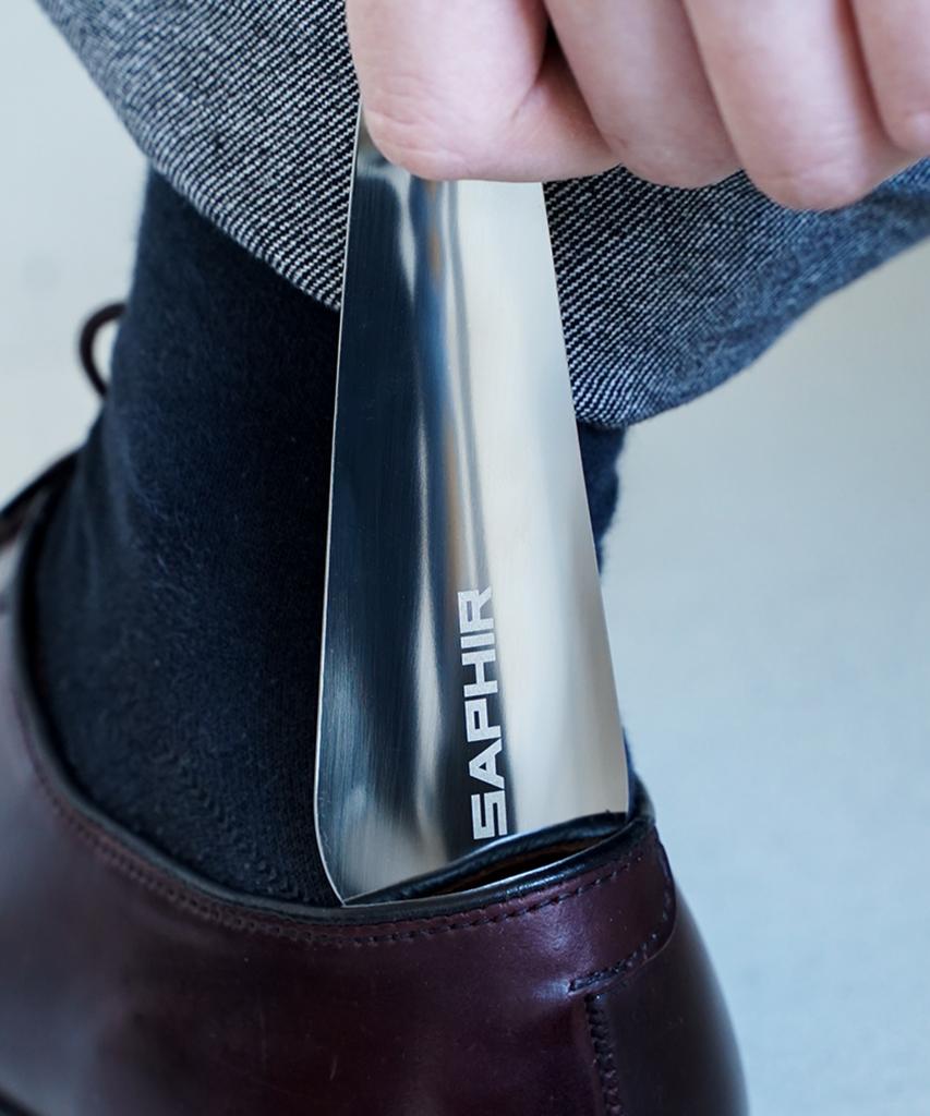 Saphir Silver Metal Shoehorn 13Cm Leather Strap Portable Mini Shoehorn