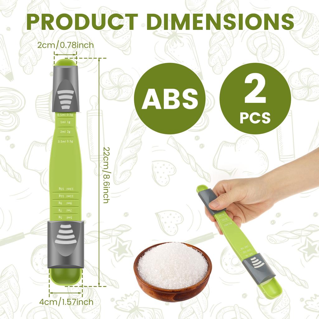 2Pcs Adjustable Measuring Spoon with Double End Scale 9 Stalls Kitchen Measuring Cup Measures Dry and Liquid Ingredients