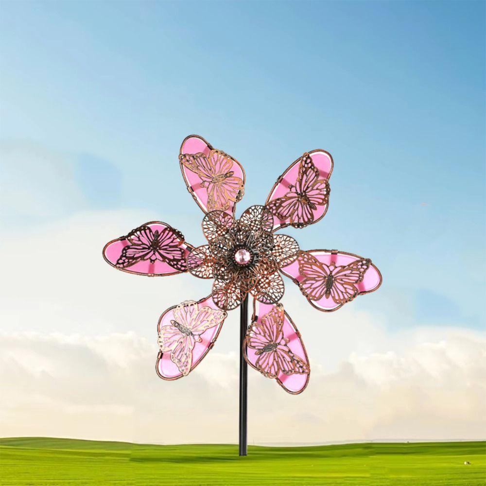 Metal Gardening Plug Luminous Effect Wind Rotator Windmill Spinner Sculpture  Backyard Patio