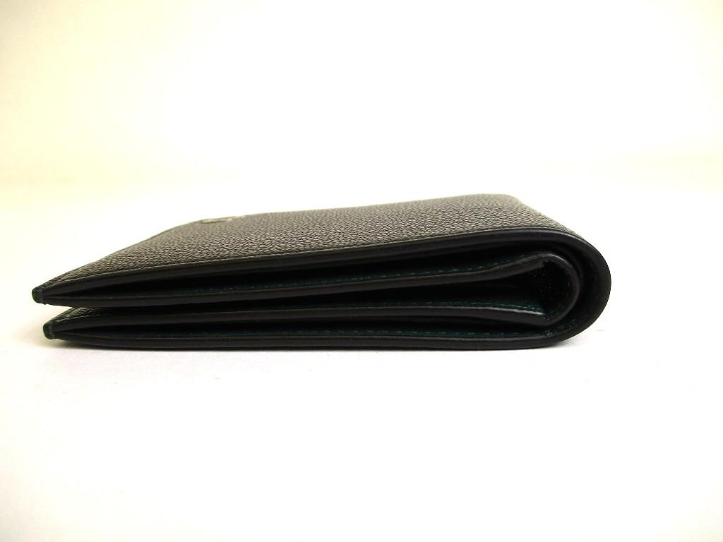 Authentic BVLGARI Black Emerald Green Leather Bifold Wallet Compact Wallet #a896  Refurbished