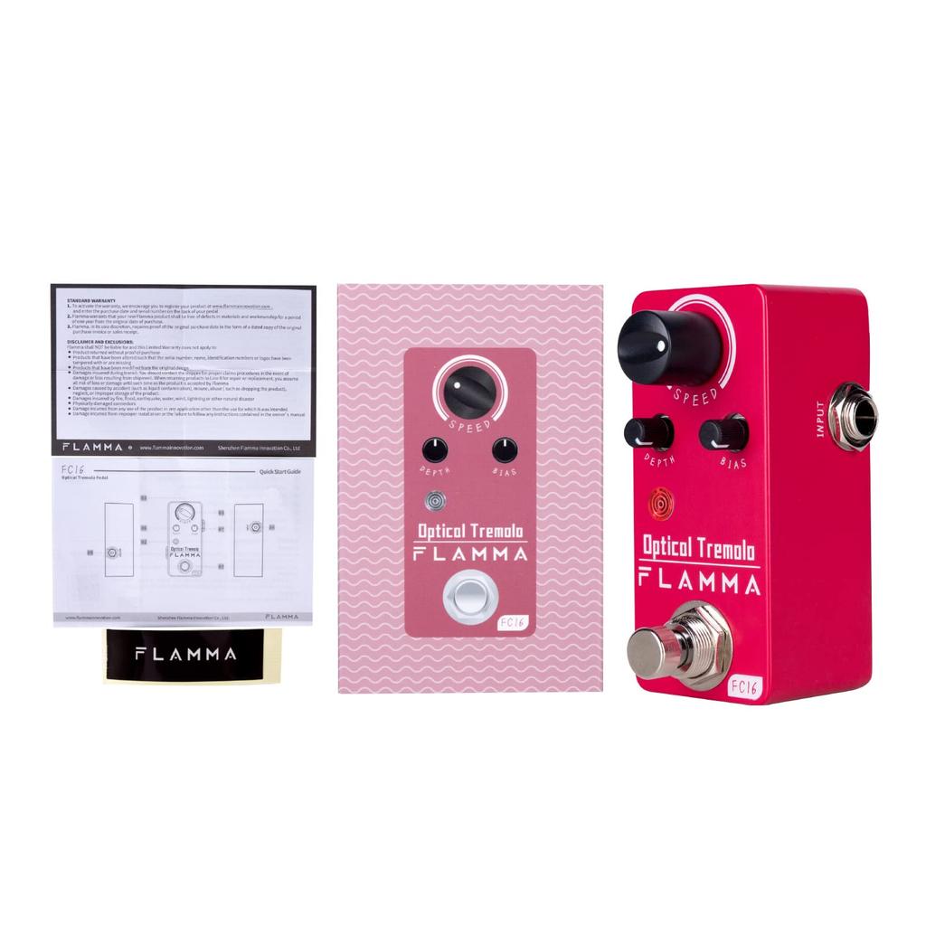 FLAMMA FC16 Optical Tremolo Guitar Effects Pedal with Wide Range Speed and True Bypass Red Depth, Tremolo,