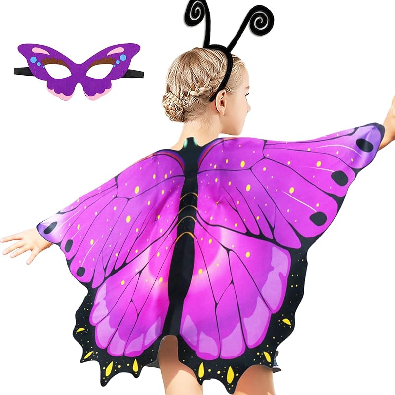 iROLEWIN Rainbow Fairy Butterfly-Wings-Costume for Toddler Kids Girls Dress-up Cape Mask Headband Boys Christmas Gifts Toys