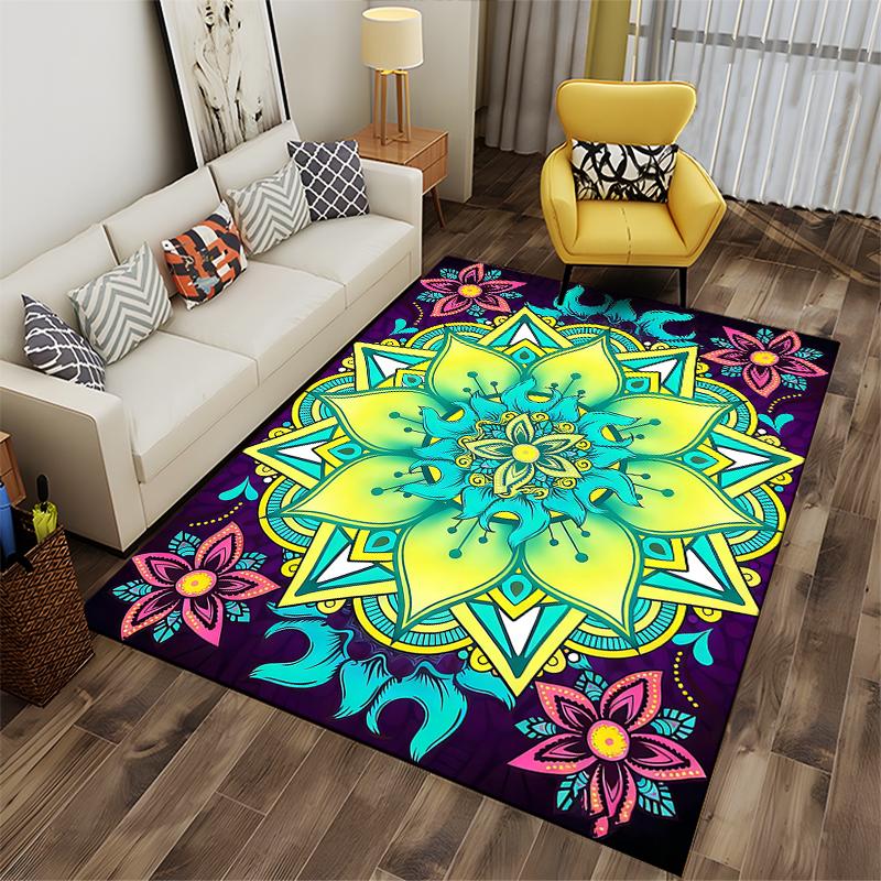 Colorful Mandala Carpet with Floral Patterns and Abstract Design Suitable for Use As an Anti-slip for Living Room Bedroom Sofas