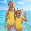 Costume da bagno intero per bambina Estate Colore Unico Costumi da bagno Bambini Senza Maniche Spalla con Volant Costume da bagno Abbigliamento da spiaggia per bambini