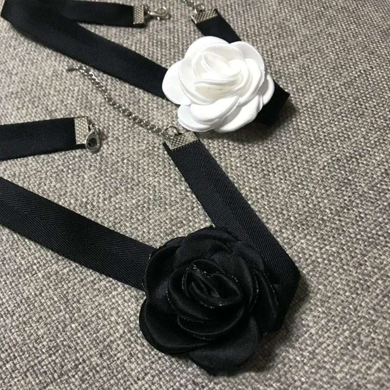 Soft Sext Choker Tie Cravat Flower Choker Women Black Cloth-Flower Collar Choker Necklace for Girls Accessories for Teen