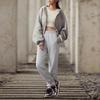 Li Ning Sports Lifestyle Series Solid Color Mid Waist Fleece Cuffed Knitted Sweatpants Women Bottoms Light-Gray Gray AKLT820-4