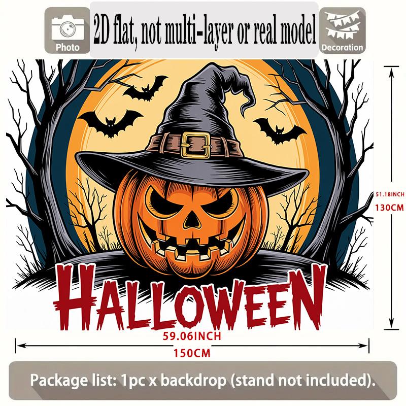 Halloween Backdrop Pumpkin Witch Hat Bats Party Wall Decor