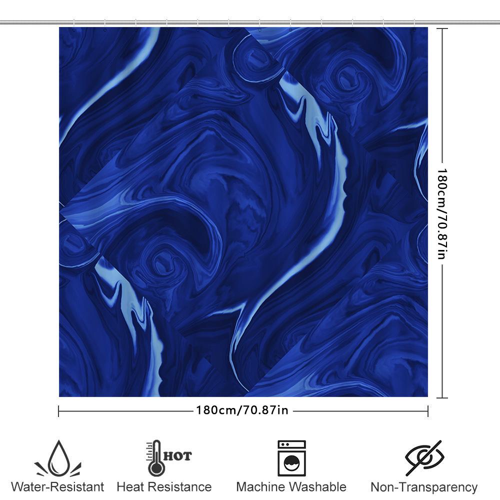 Modern Blue Marble Shower Curtain Bathroom Decor Waterproof Fabric Dark Navy Color Swirl Print For Bathtub Area