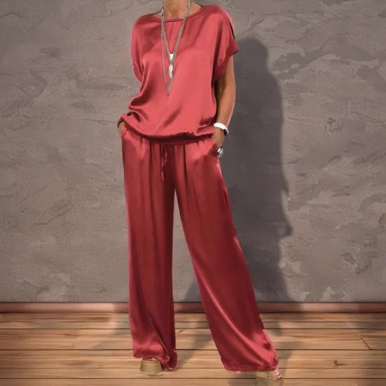 1 Set Women T-shirt Pants Suit Casual Summer Solid Color