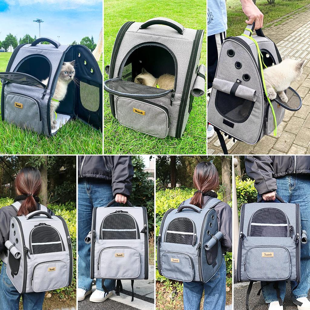 Transportín para Gatos y Mascotas Tresbro con Cremallera de Cierre y para Perros Pequeños y Pequeños Ideal para Hospital y Desastre Mochila Gris Oscuro, Cortinas Laterales de 3 Lados,