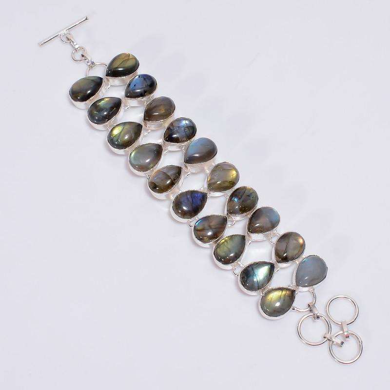 

Fabulous Top Grade Qualite 100% Natural Labradorite Pear Shape Ethnic Style Handmade Jewelry 925 Steling Silver Plated Bracelet 5-8 WSJ4719 5-8 синій