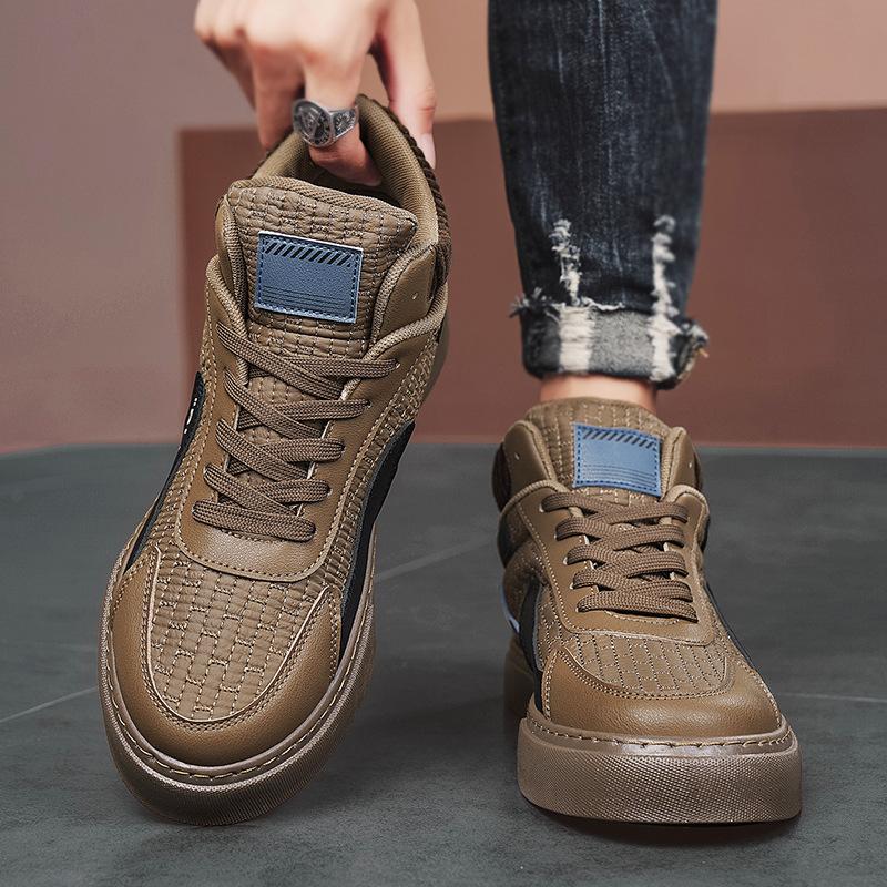 Herbst High-Top Herren Board Schuhe Plateau Erhöhung Leder Spleißen Buchstaben Mode Sport Freizeitschuhe Herrenschuhe