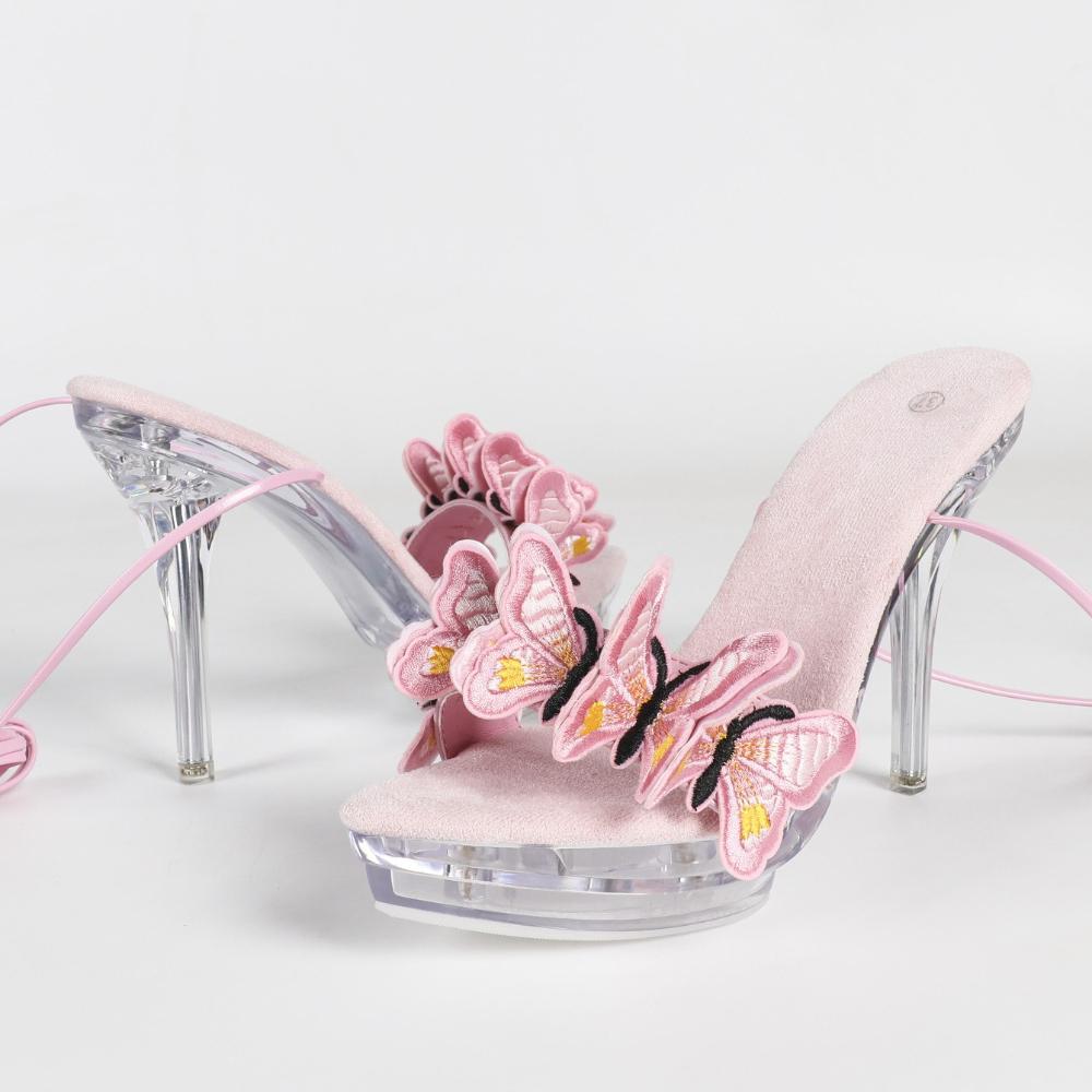 12.5cm Euro Butterfly Strap Platform Heels Crystal Chunky Nightclub Sandals LFD-19876-Q1