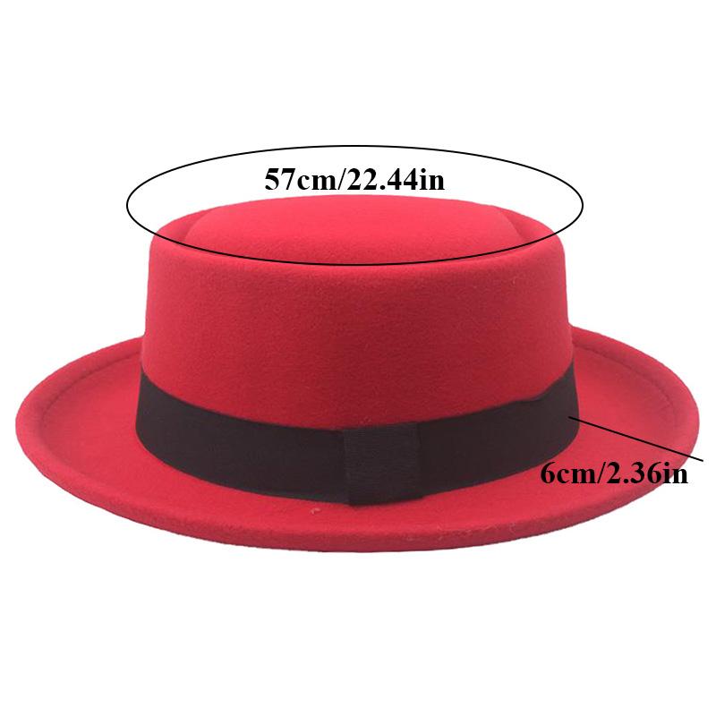 Flat Top Fedoras Jazz Hats For Women Men Solid Color Imitation Woolen Jazz Cap British Style Wide Brim Ladies Bowler Hats Fedora