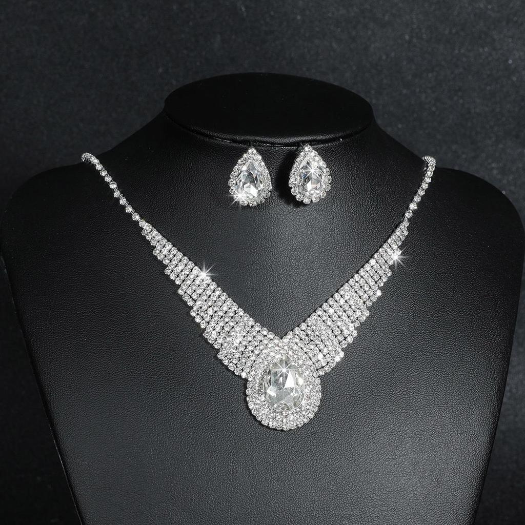 Luxury Bridal Zircon Flower Necklace & Earrings Set - Elegant Wedding Jewelry Accessories 